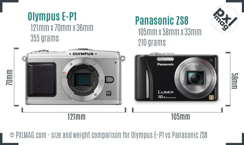 Olympus E-P1 vs Panasonic ZS8 size comparison