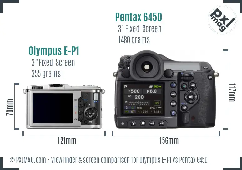Olympus E-P1 vs Pentax 645D Screen and Viewfinder comparison