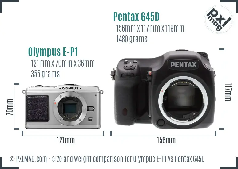 Olympus E-P1 vs Pentax 645D size comparison