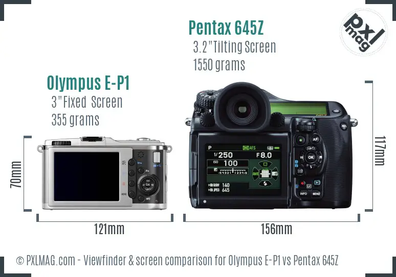 Olympus E-P1 vs Pentax 645Z Screen and Viewfinder comparison
