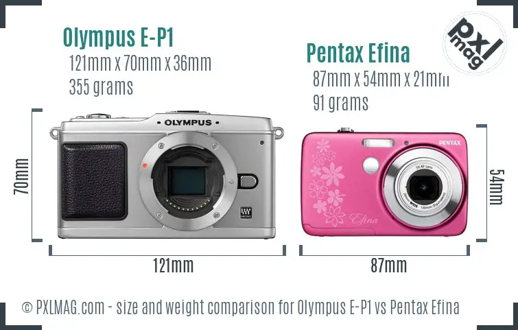 Olympus E-P1 vs Pentax Efina size comparison
