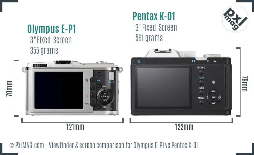 Olympus E-P1 vs Pentax K-01 Screen and Viewfinder comparison