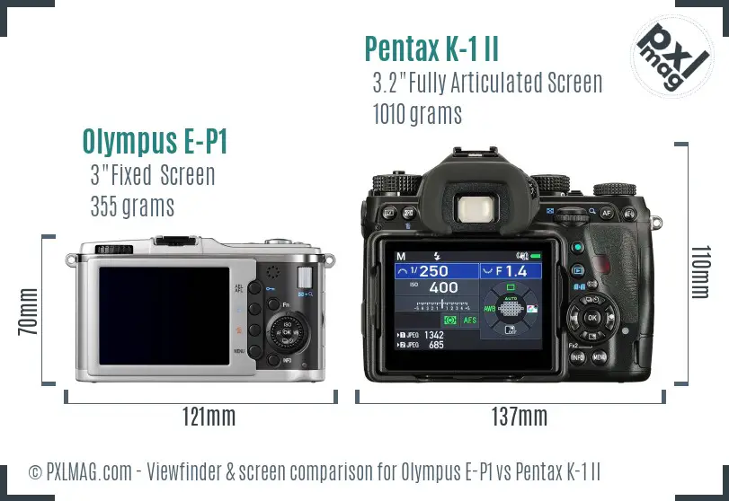 Olympus E-P1 vs Pentax K-1 II Screen and Viewfinder comparison