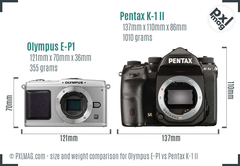 Olympus E-P1 vs Pentax K-1 II size comparison