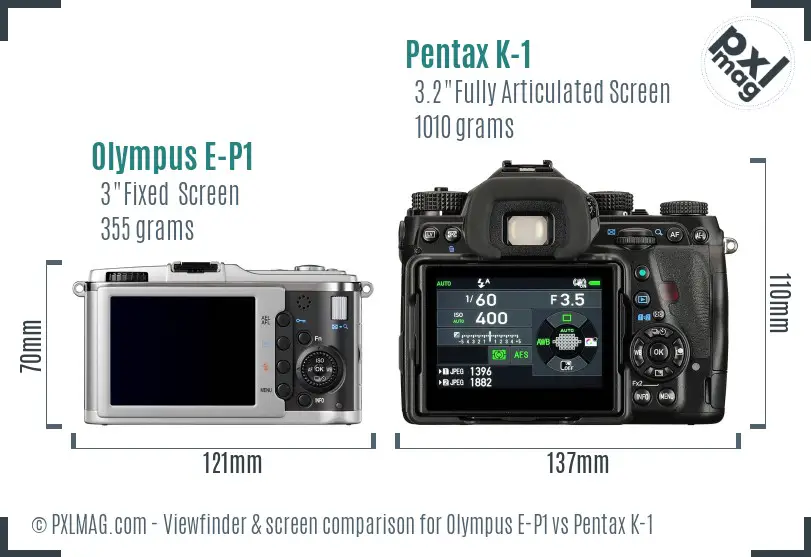 Olympus E-P1 vs Pentax K-1 Screen and Viewfinder comparison