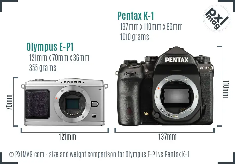Olympus E-P1 vs Pentax K-1 size comparison