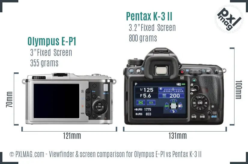Olympus E-P1 vs Pentax K-3 II Screen and Viewfinder comparison