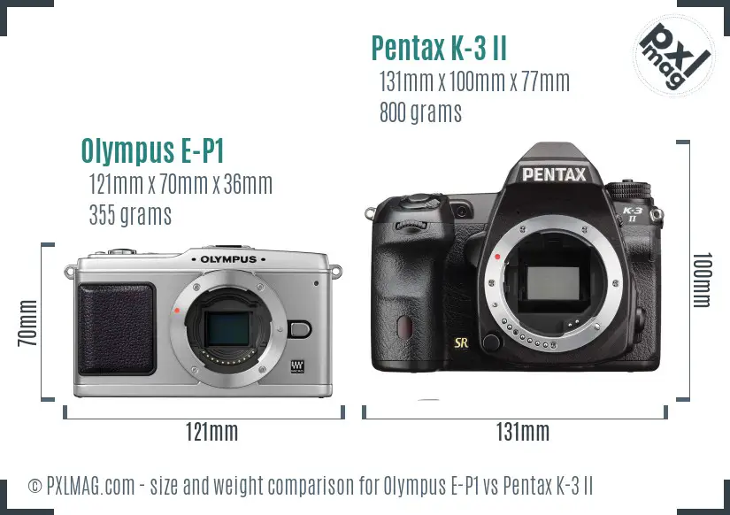 Olympus E-P1 vs Pentax K-3 II size comparison