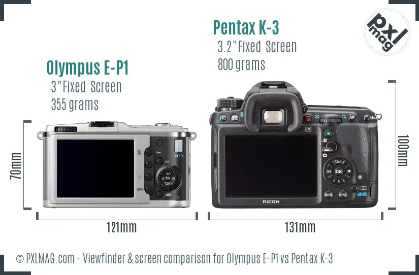 Olympus E-P1 vs Pentax K-3 Screen and Viewfinder comparison