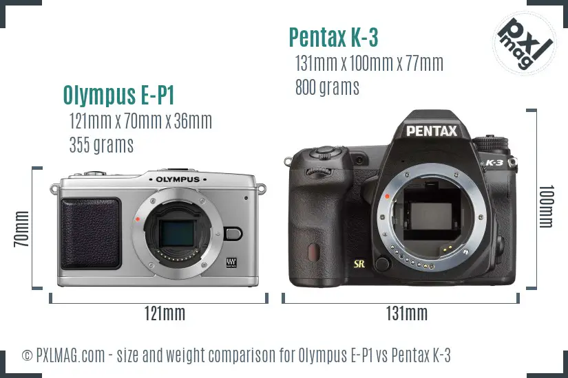 Olympus E-P1 vs Pentax K-3 size comparison
