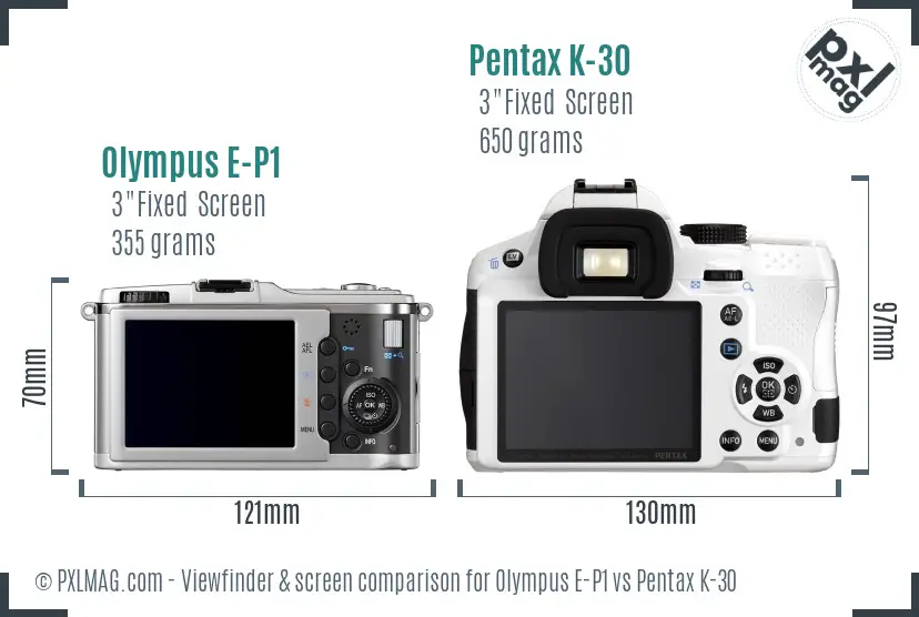 Olympus E-P1 vs Pentax K-30 Screen and Viewfinder comparison