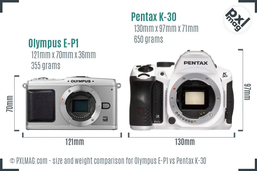 Olympus E-P1 vs Pentax K-30 size comparison