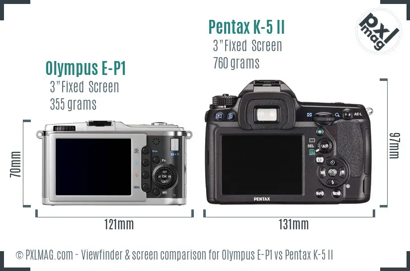 Olympus E-P1 vs Pentax K-5 II Screen and Viewfinder comparison