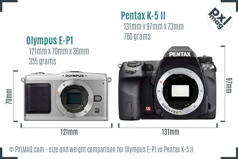 Olympus E-P1 vs Pentax K-5 II size comparison