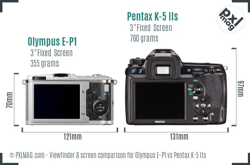 Olympus E-P1 vs Pentax K-5 IIs Screen and Viewfinder comparison