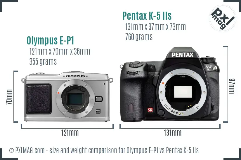 Olympus E-P1 vs Pentax K-5 IIs size comparison