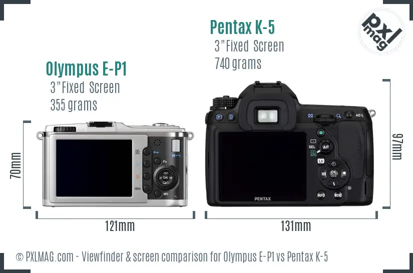 Olympus E-P1 vs Pentax K-5 Screen and Viewfinder comparison