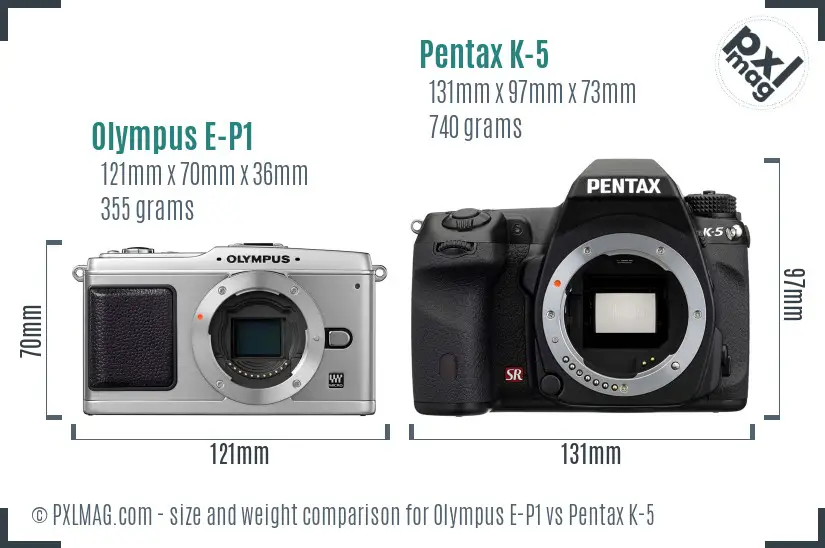 Olympus E-P1 vs Pentax K-5 size comparison