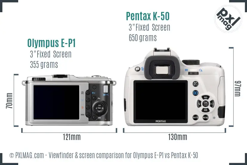 Olympus E-P1 vs Pentax K-50 Screen and Viewfinder comparison