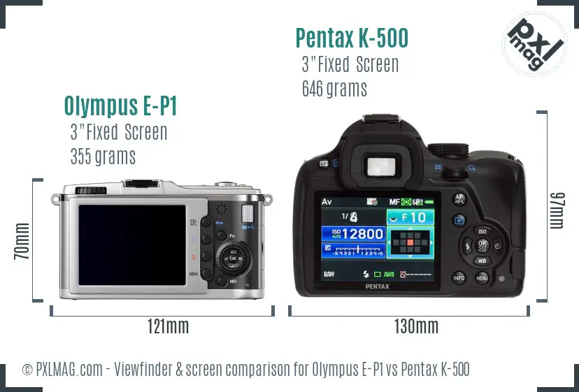 Olympus E-P1 vs Pentax K-500 Screen and Viewfinder comparison