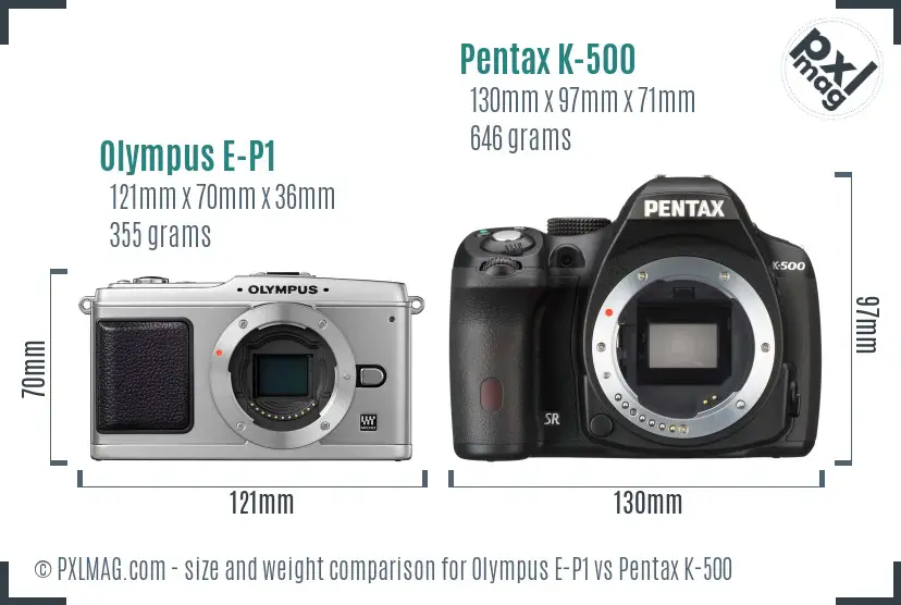 Olympus E-P1 vs Pentax K-500 size comparison