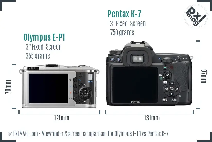 Olympus E-P1 vs Pentax K-7 Screen and Viewfinder comparison