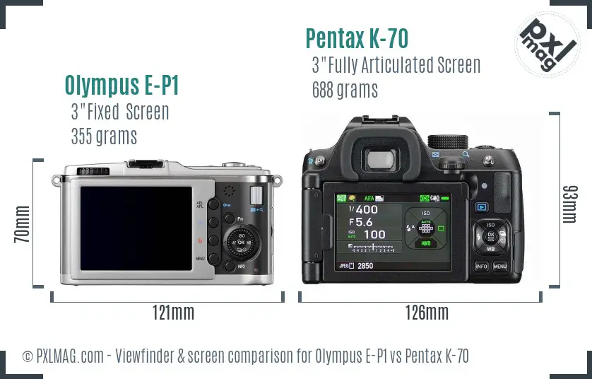 Olympus E-P1 vs Pentax K-70 Screen and Viewfinder comparison
