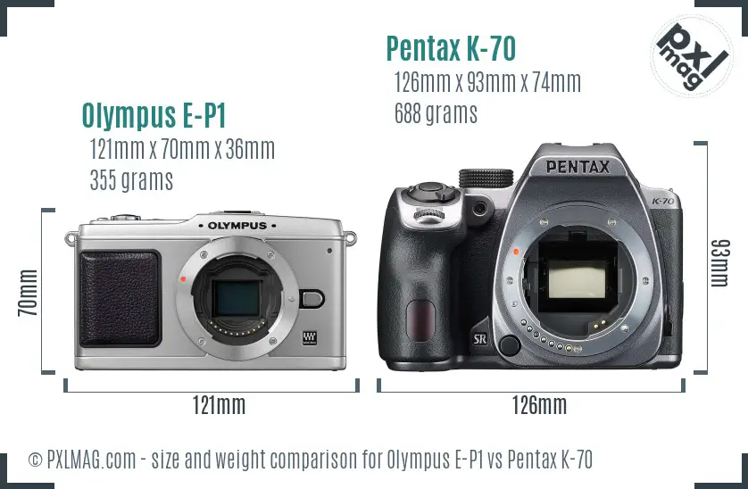 Olympus E-P1 vs Pentax K-70 size comparison