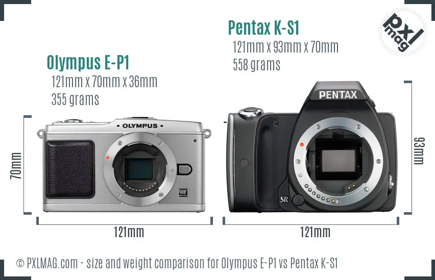 Olympus E-P1 vs Pentax K-S1 size comparison