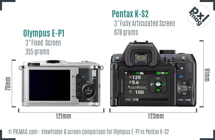 Olympus E-P1 vs Pentax K-S2 Screen and Viewfinder comparison