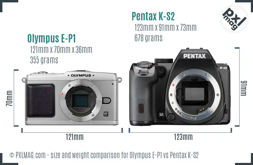 Olympus E-P1 vs Pentax K-S2 size comparison