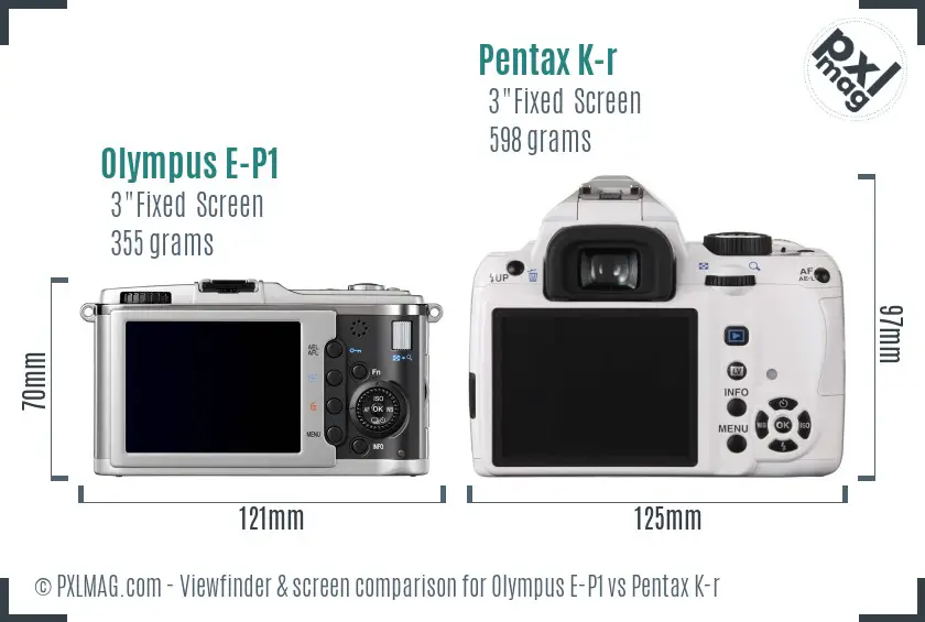 Olympus E-P1 vs Pentax K-r Screen and Viewfinder comparison