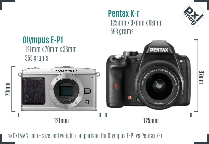 Olympus E-P1 vs Pentax K-r size comparison
