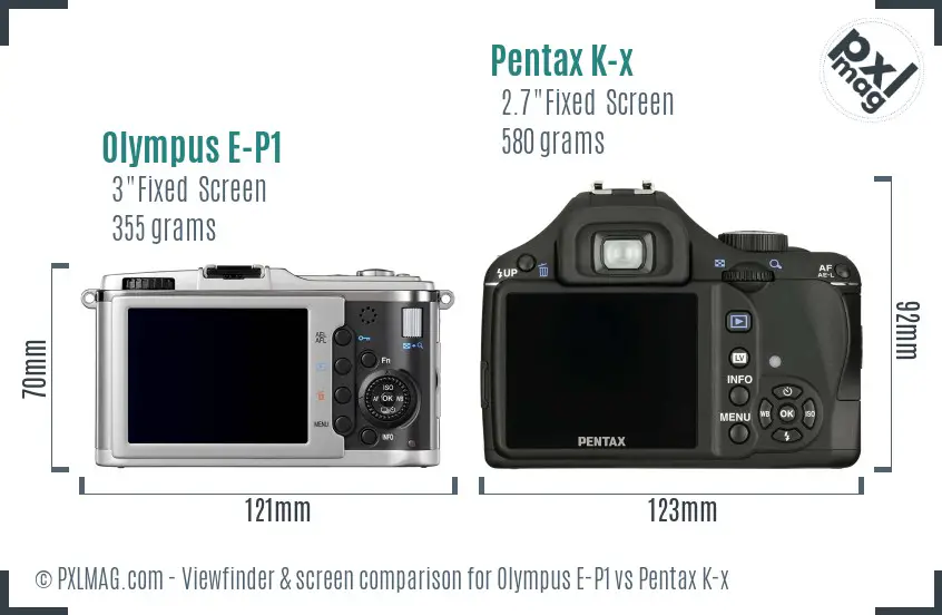 Olympus E-P1 vs Pentax K-x Screen and Viewfinder comparison