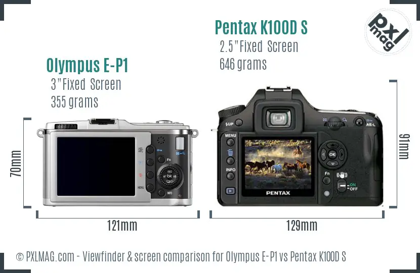 Olympus E-P1 vs Pentax K100D S Screen and Viewfinder comparison