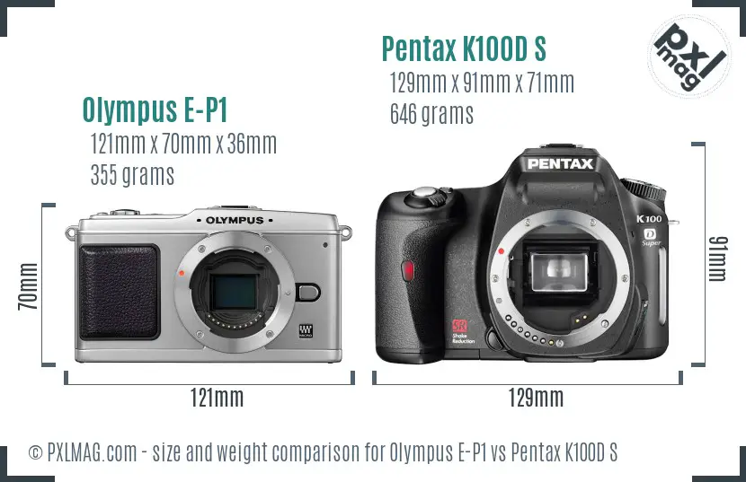 Olympus E-P1 vs Pentax K100D S size comparison