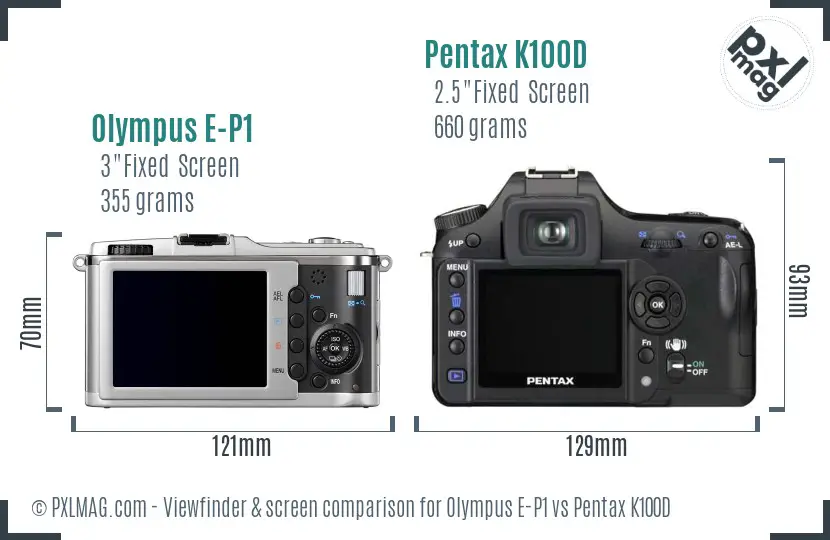 Olympus E-P1 vs Pentax K100D Screen and Viewfinder comparison
