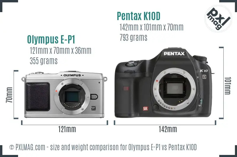 Olympus E-P1 vs Pentax K10D size comparison