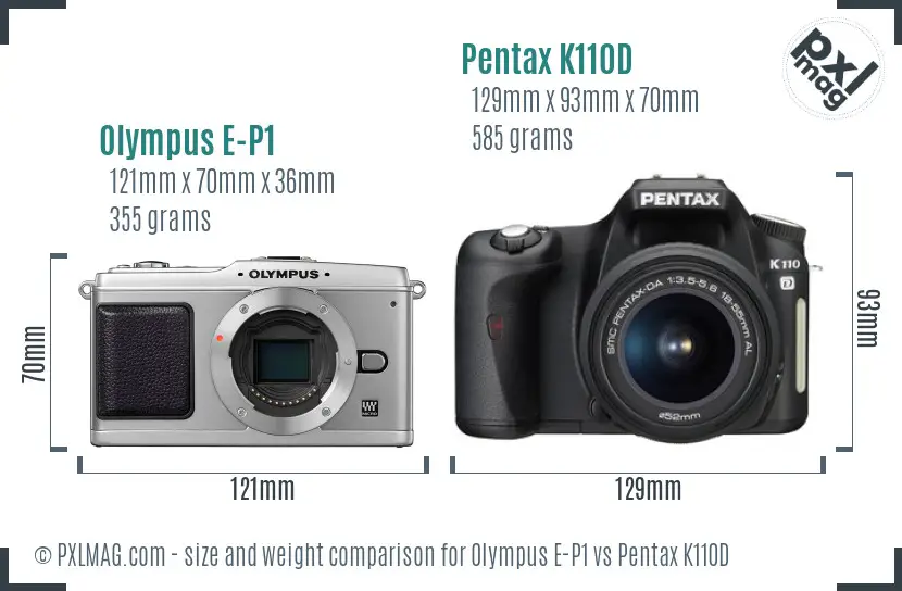 Olympus E-P1 vs Pentax K110D size comparison