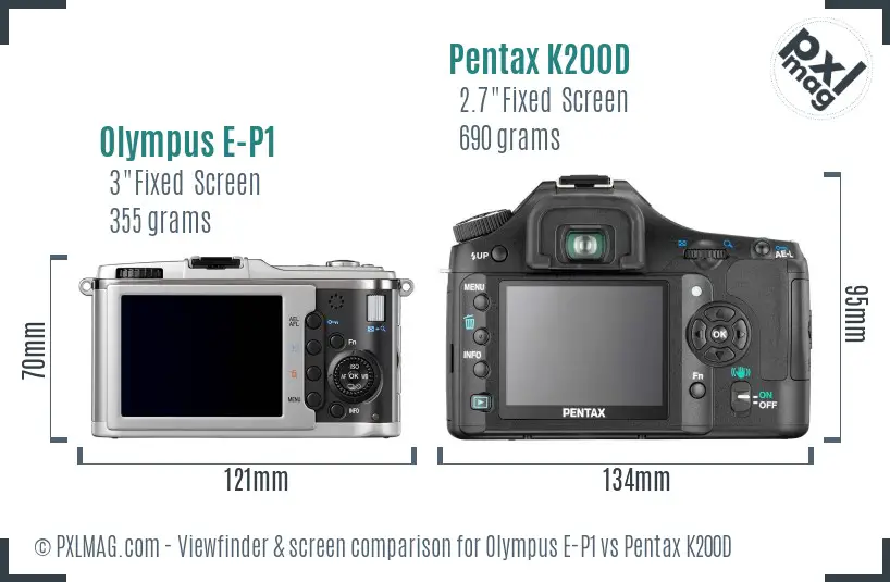 Olympus E-P1 vs Pentax K200D Screen and Viewfinder comparison