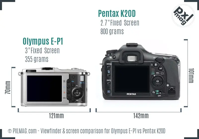 Olympus E-P1 vs Pentax K20D Screen and Viewfinder comparison