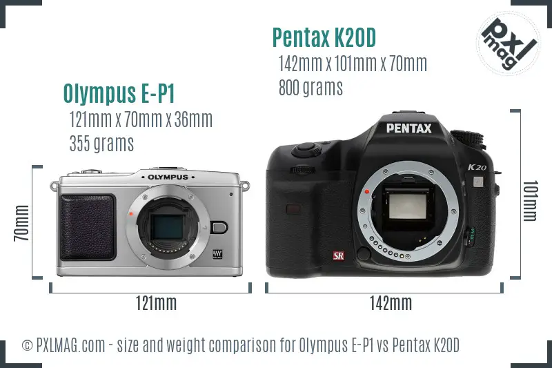 Olympus E-P1 vs Pentax K20D size comparison