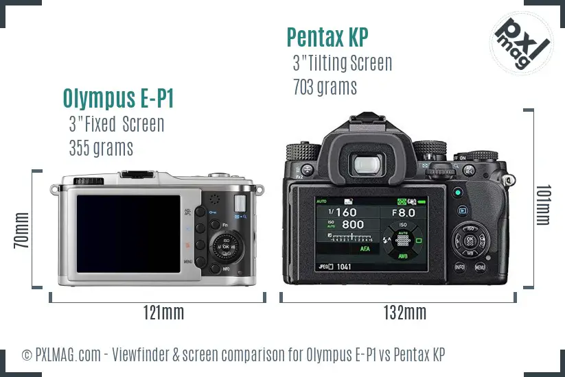 Olympus E-P1 vs Pentax KP Screen and Viewfinder comparison