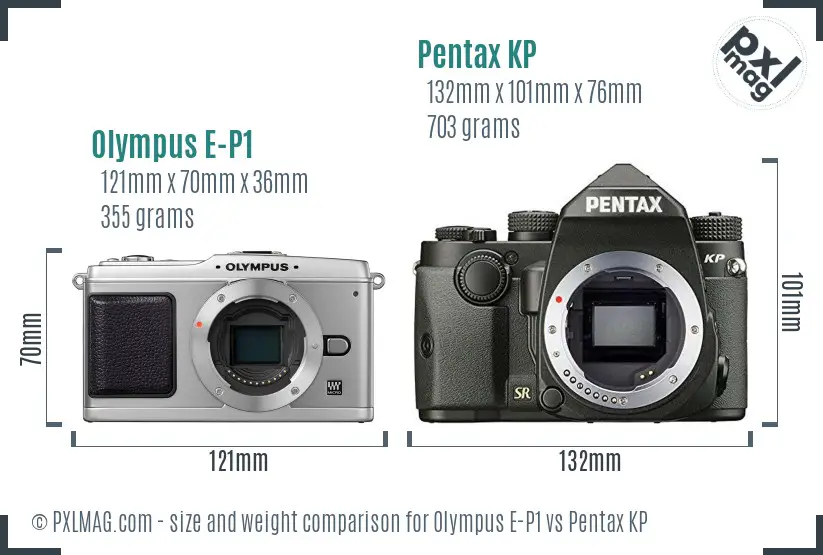 Olympus E-P1 vs Pentax KP size comparison