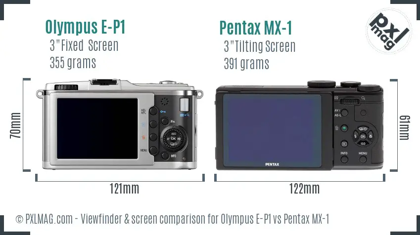 Olympus E-P1 vs Pentax MX-1 Screen and Viewfinder comparison