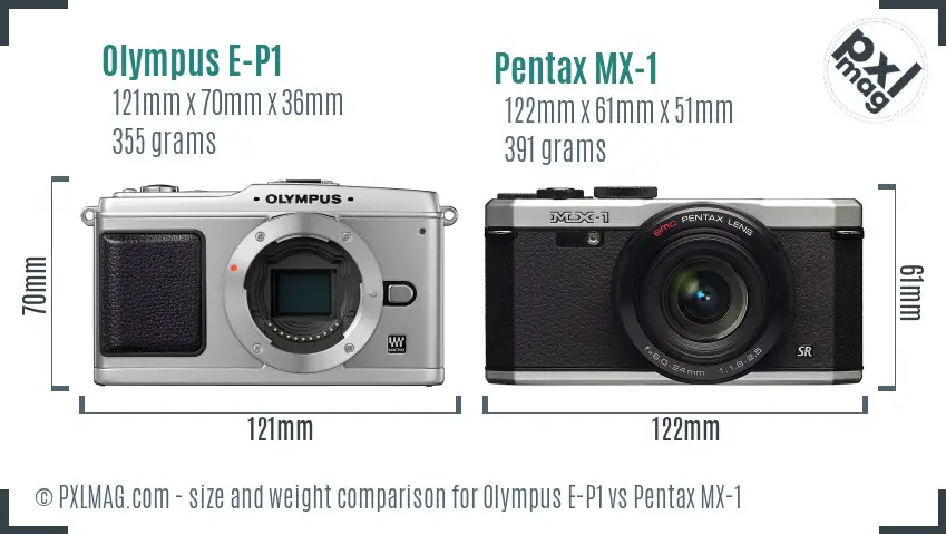 Olympus E-P1 vs Pentax MX-1 size comparison