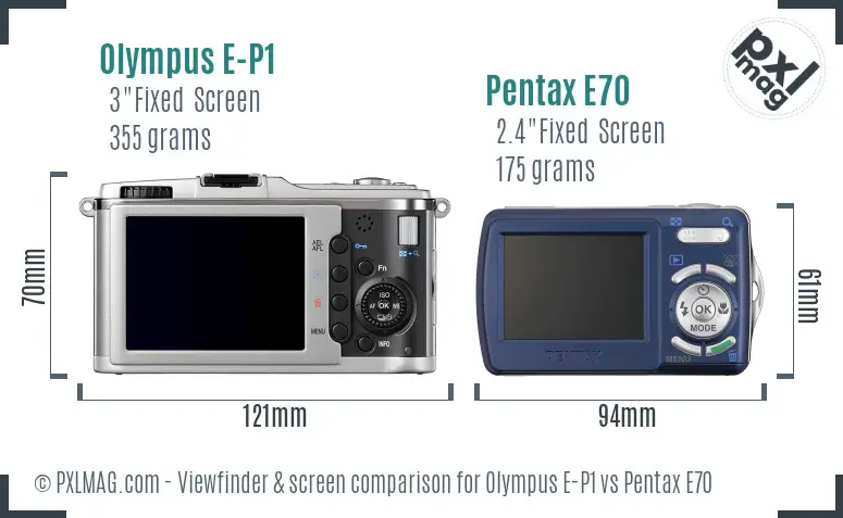 Olympus E-P1 vs Pentax E70 Screen and Viewfinder comparison