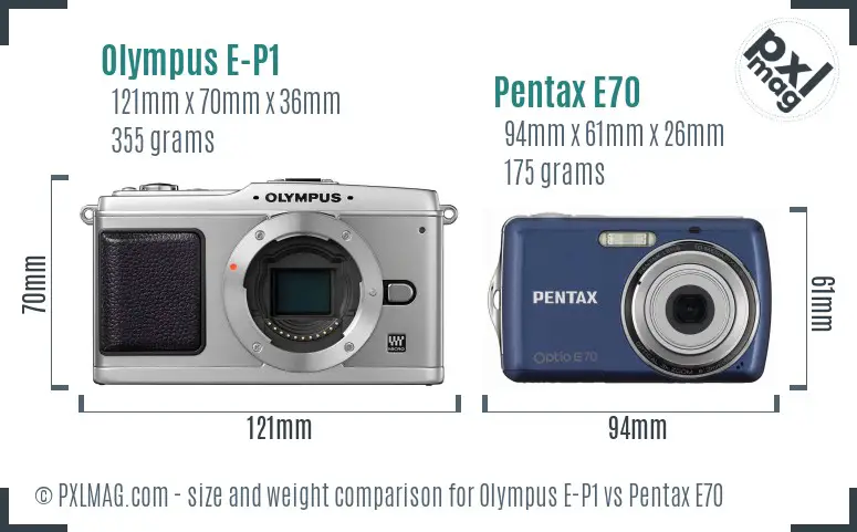 Olympus E-P1 vs Pentax E70 size comparison