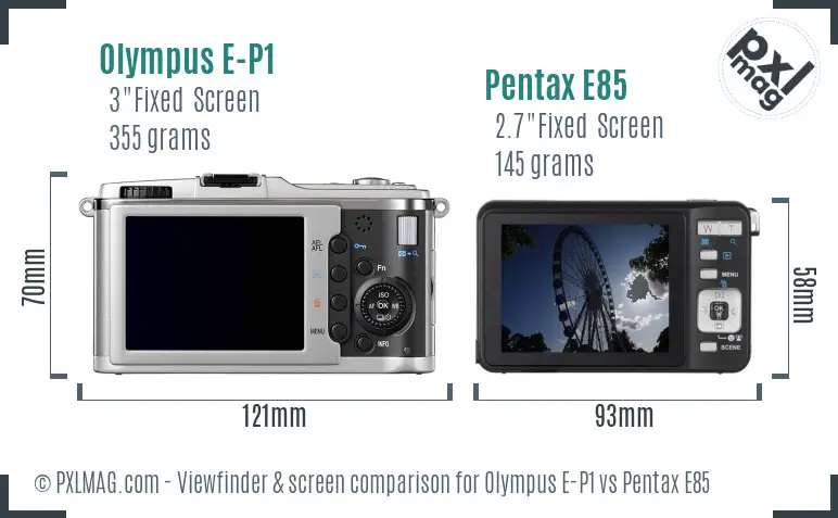 Olympus E-P1 vs Pentax E85 Screen and Viewfinder comparison