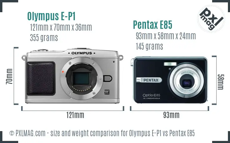 Olympus E-P1 vs Pentax E85 size comparison